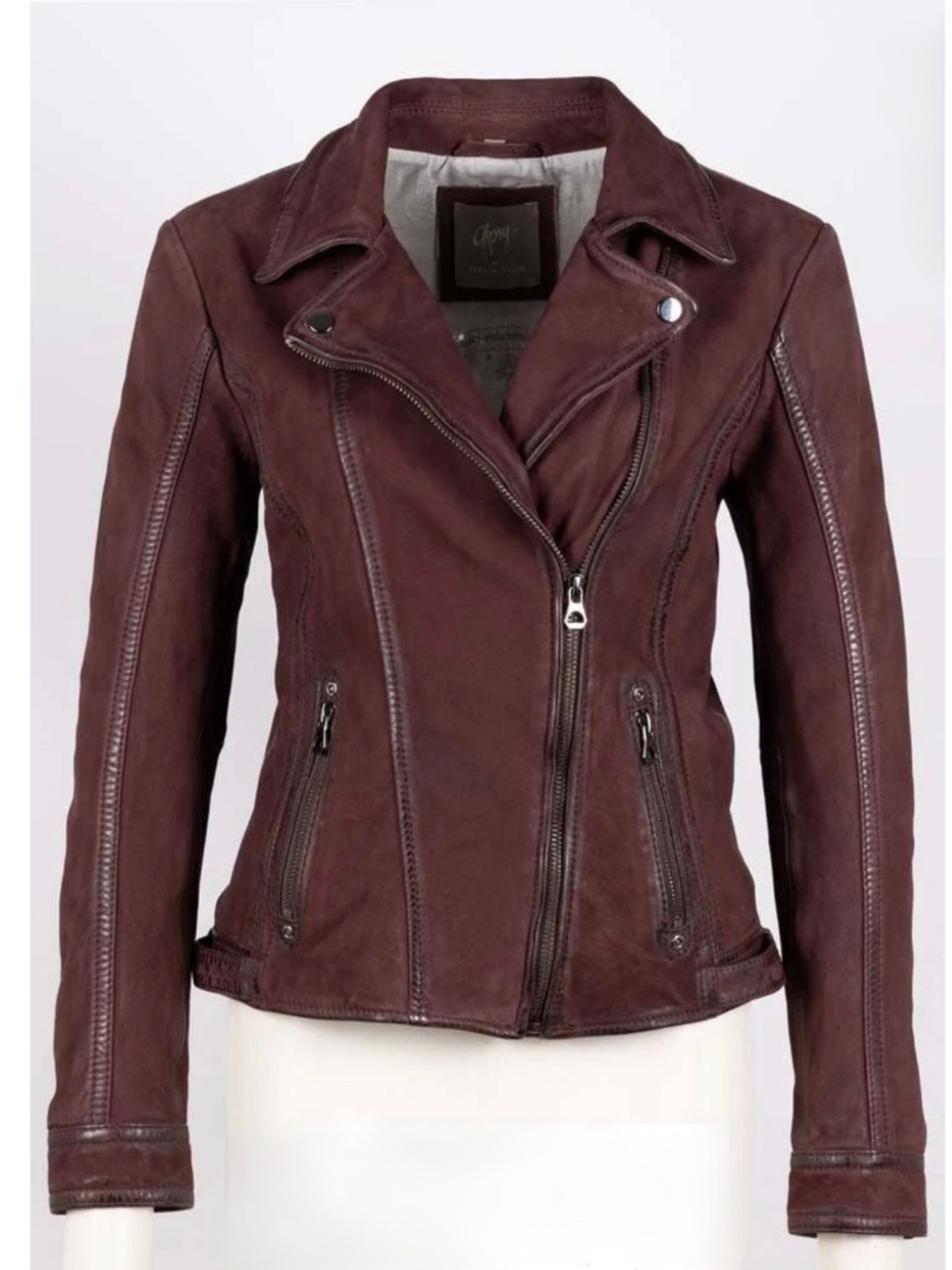 Mauritius Leather Jacket “Twila RF” in wine, Sz M